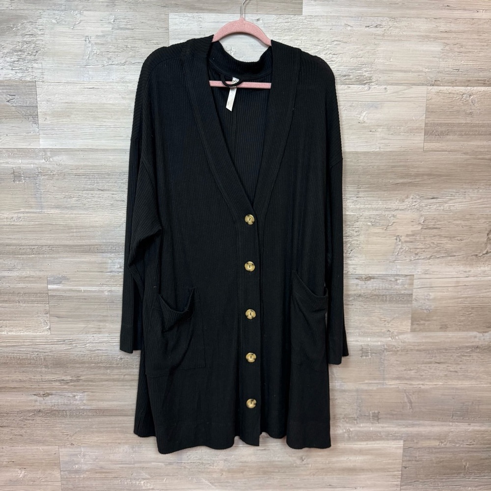 Free People Intimately Ribbed Longline Cardigan Black Size L